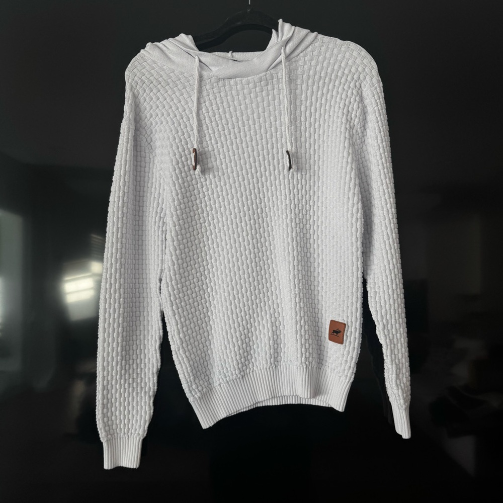 Zaitun Mens Hooded Sweatshirt Long Sleeve Knitted Hoodie Pullover Sweater Large